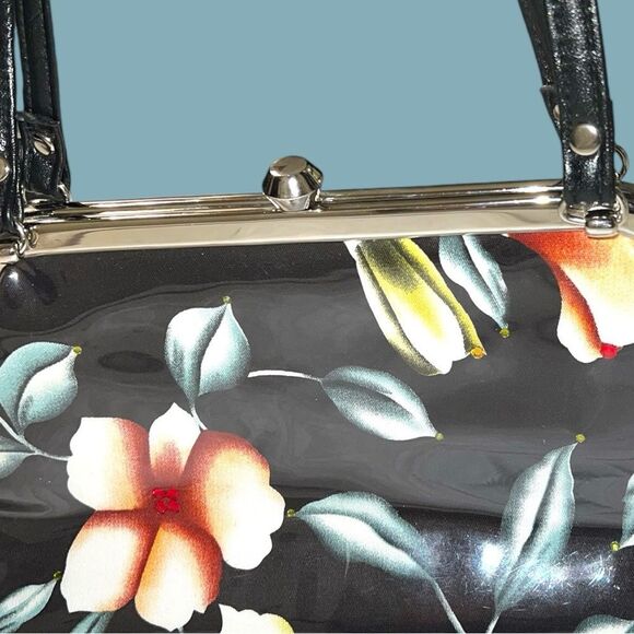 Adorable black patten leather look satchel white clasp closure! - Picture 12 of 17